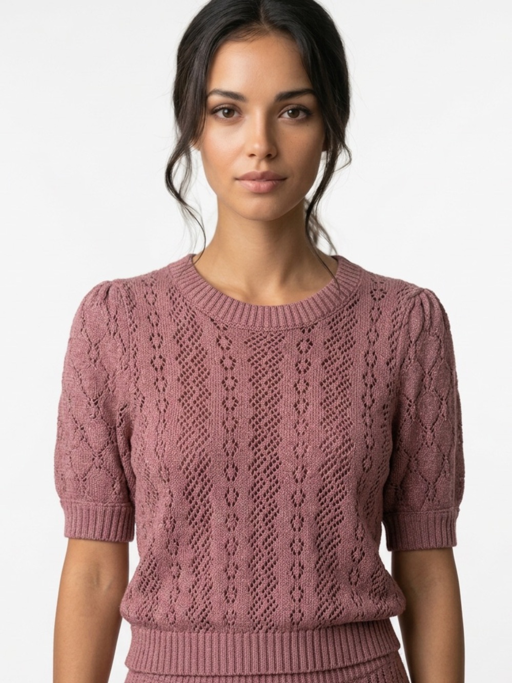 FREE PEOPLE | Short Sleeve Knit Sweater Top in Mauve Pink Women’s Size Large